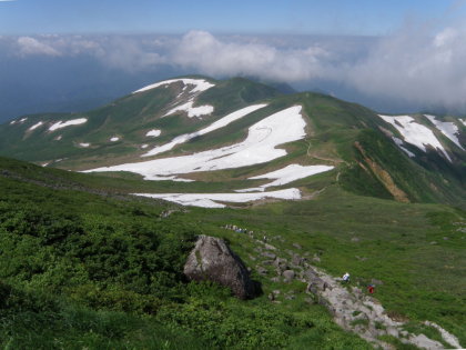 雪渓地帯と姥ヶ岳
