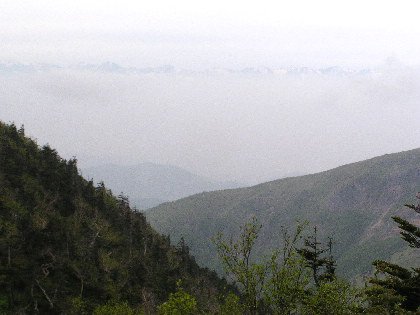 木道から雲上に見える北アルプス