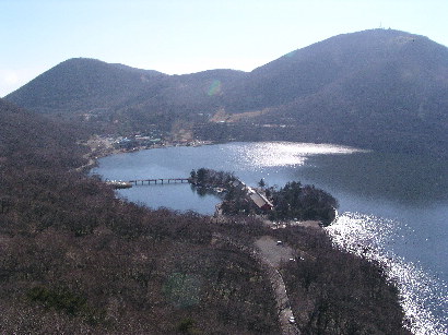 赤城神社、大沼越しの地蔵岳、長七郎山