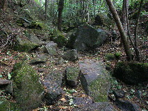 岩が並ぶカラ沢状の小径